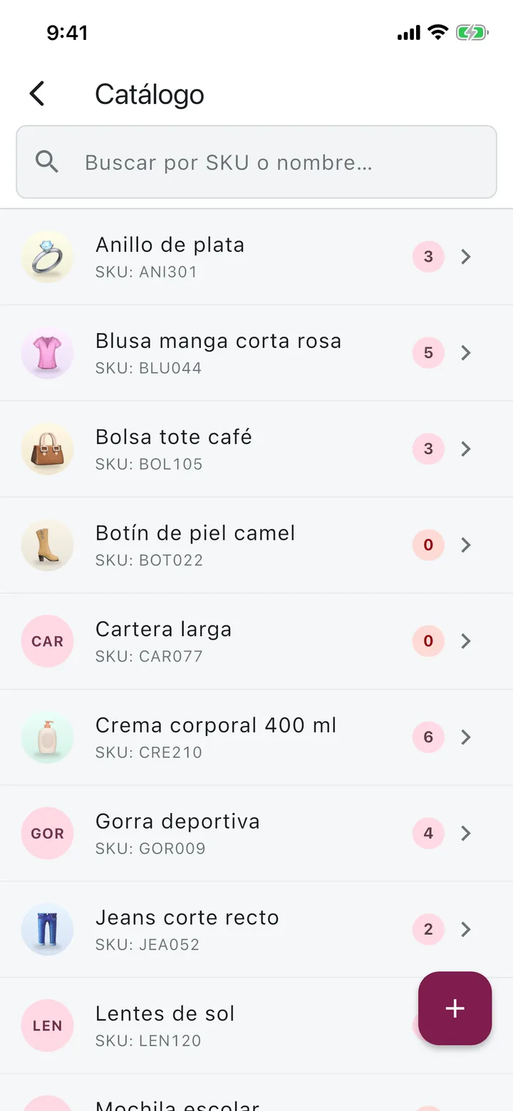 Catálogo de productos con foto y existencias